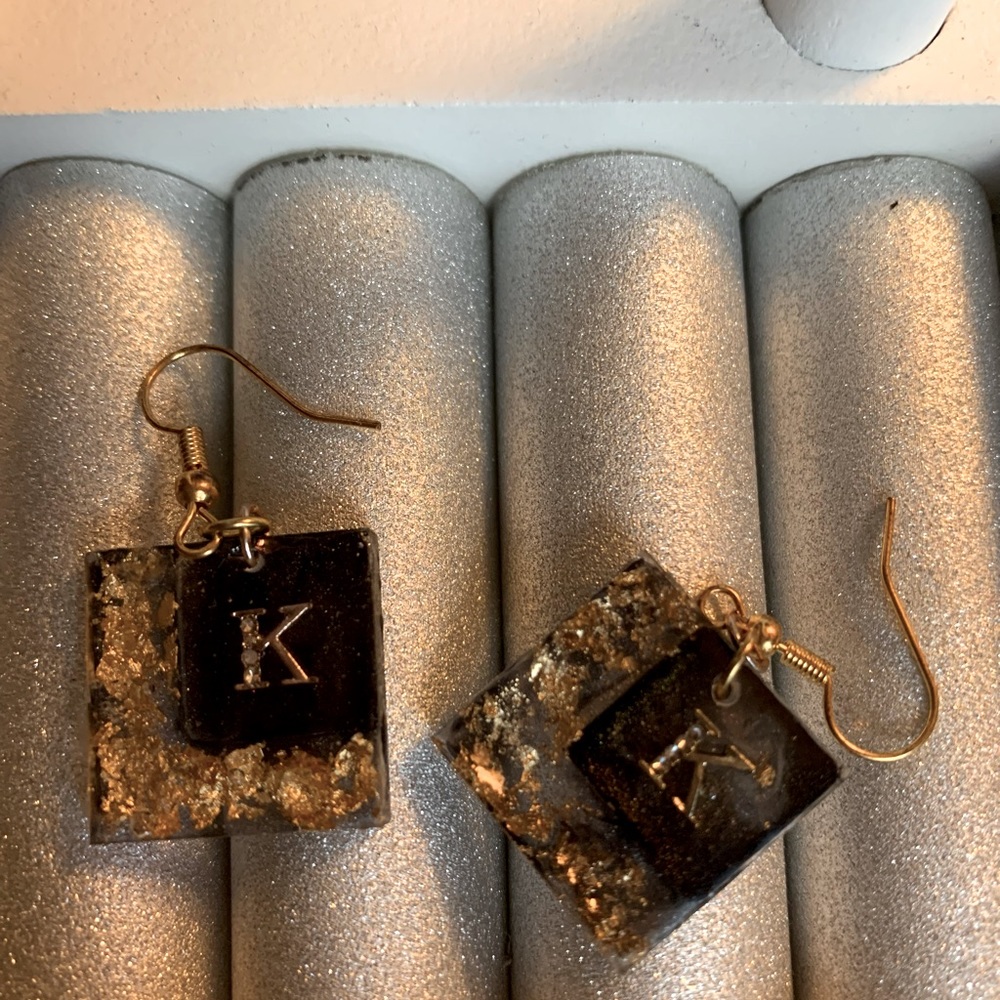 Resin K initial earrings